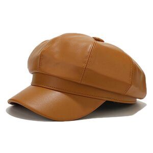 7493 PU Leather Newsboy Cap 8 Panel Paperboy Newsie Cap Bakerboy Beret